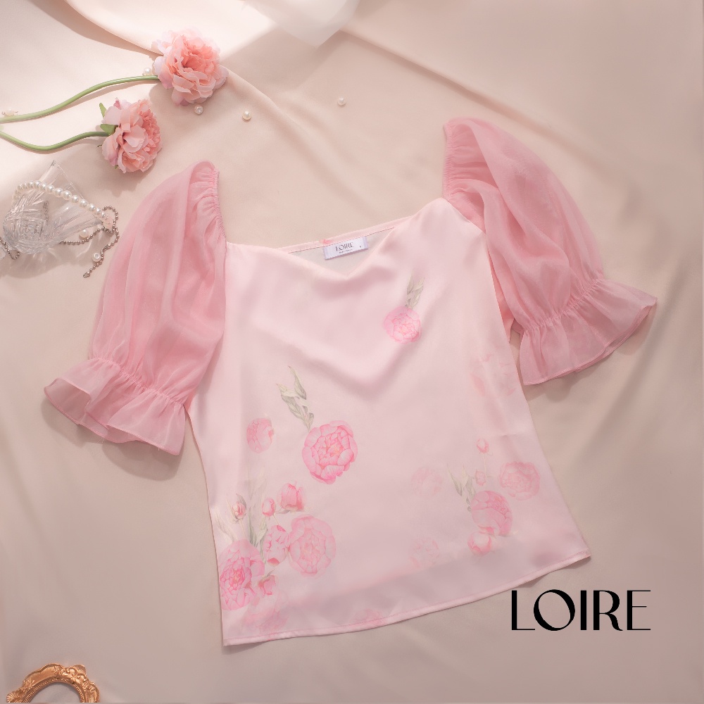 Bộ Pijama Lụa Họa Tiết Hoa Mẫu Đơn Phối Voan BDN50