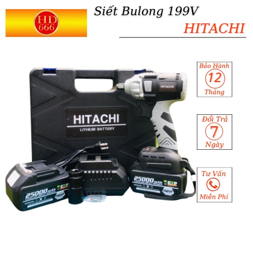 Máy Siết Bulong Hitachi 198VF 2 PIN Đầu 2 Trong 1, Máy Bắn Bulong Không Chổi Than Khoan Tường Bắn Vít Mở Ốc Xe Pin Khỏe