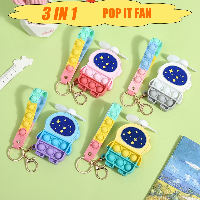 Đồ Chơi Quạt Cầm Tay Mini 3 Trong 1 Đa Chức Năng Bằng Silicone Có Móc Khóa Pop it Fidget