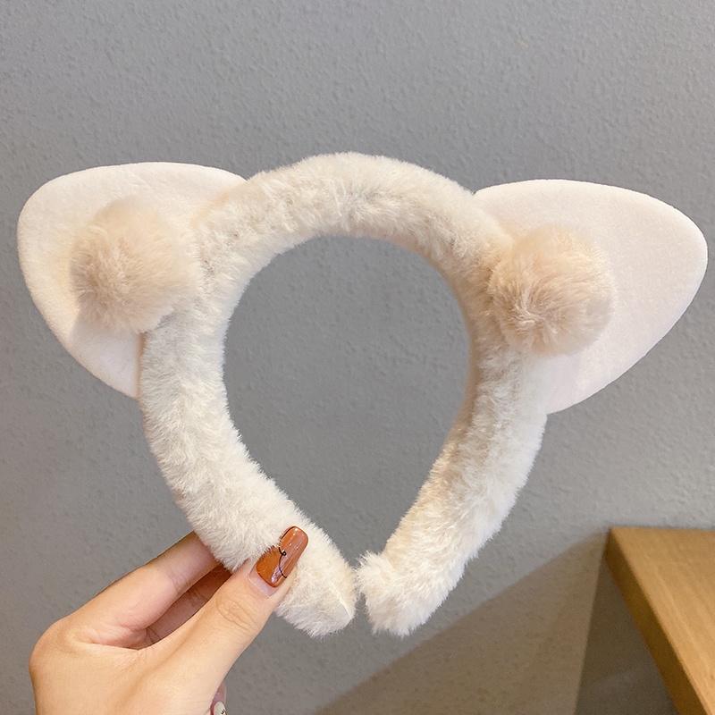 Băng Đô Cài Tóc Rửa Mặt Hình Tai Mèo Phối Lông Dễ Thương Thanh Lịch Và Tinh Tế Phong Cách Hàn Quốc