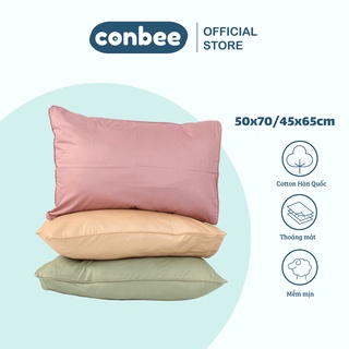 Vỏ gối nằm Cotton 100% Hàn Quốc 50x70cm 45x65cm 40x60cm Conbee màu trơn, bao gối áo gối thoáng mát