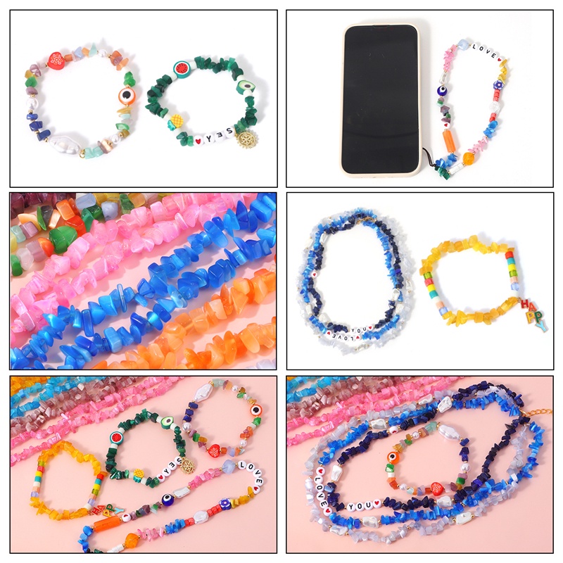 Chuỗi hạt xâu đá sỏi mắt mèo bất đối xứng 4-9mm dành cho làm dây chuyền vòng đeo tay DIY