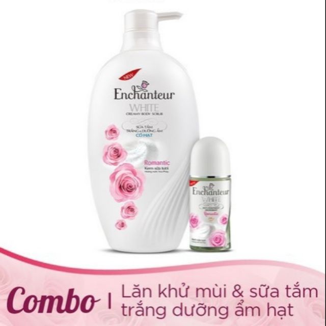 Combo Enchanteur Romantic: Lăn Khử Mùi Trắng Da 50ml Và Sữa Tắm Trắng Dưỡng Ẩm Có Hạt 650g