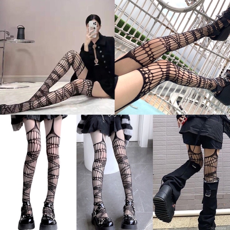 Tất lưới đùi sexy liền kẹp hoa văn