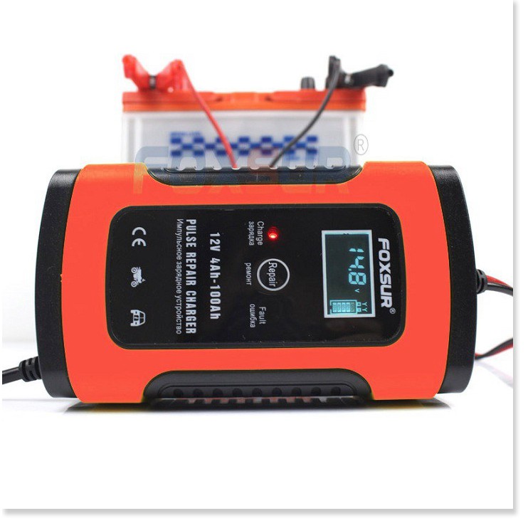 Máy sạc bình ắc quy 12V 5A  - 100AH FOXSUR, SẠC NHANH có chức năng khử sunfat sạc ắc quy xe máy  ô t