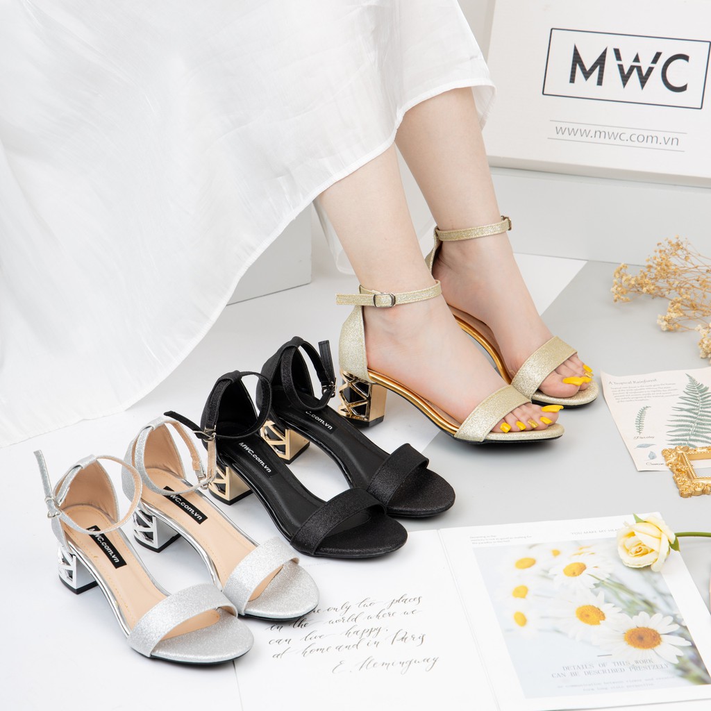 [Mã SKAMFS185M giảm 10% đơn 100K] Giày Sandal Cao Gót MWC Đế Vuông 5CM Lấp Lánh NUCG-4128