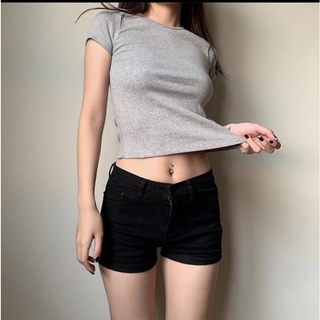 Addsomesugar áo basic croptop thun gân đen/ xám/ nâu/ trắng