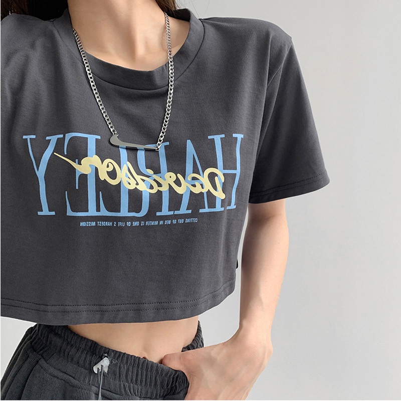 Áo Thun Ngắn Tay Cổ Tròn In Chữ Phong Cách Vintage Thời Trang