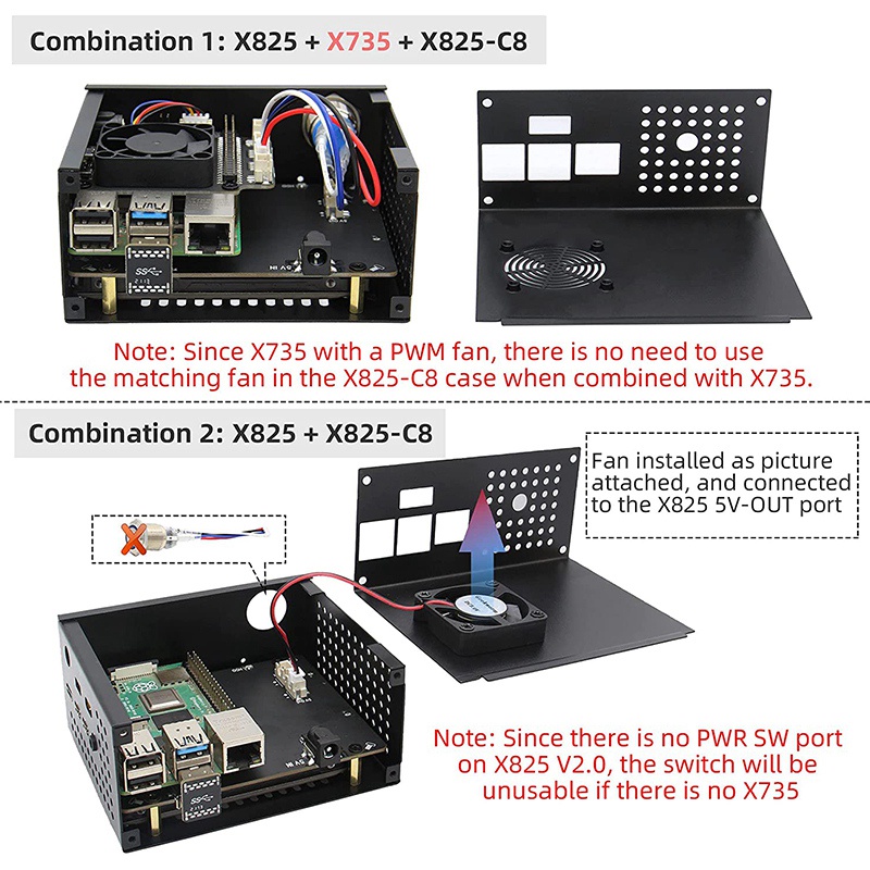 Bộ Vỏ Kim Loại + Công Tắc Nguồn + Quạt Tản Nhiệt X825-C8 Cho Raspberry Pi