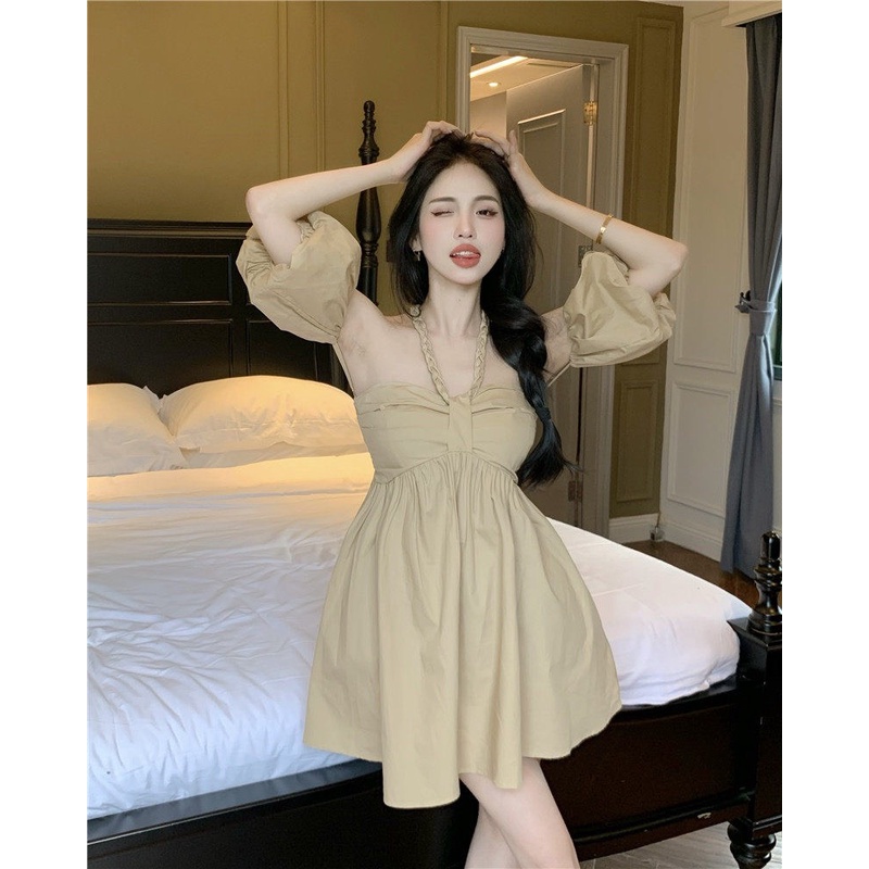 Đầm nữ dáng xòe dây cổ yếm mini Emilyshop