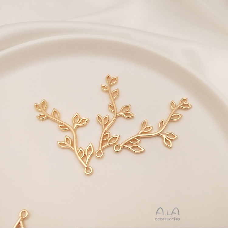 Mặt Dây Chuyền / Kẹp Tóc Hình Lá Bằng Đồng Mạ Vàng 14K Nhiều Màu Sắc diy