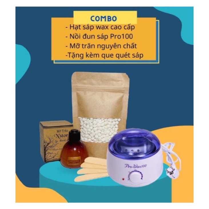 Combo triệt lông 100gr sáp wax Nóng Beans và Mỡ trăn Nstore