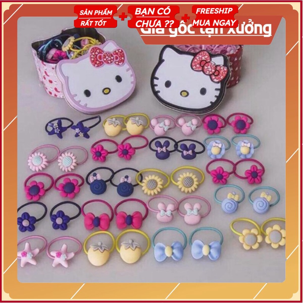 Sẵn hàng Combo 5 hộp chun buộc tóc hộp sắt hello kity .