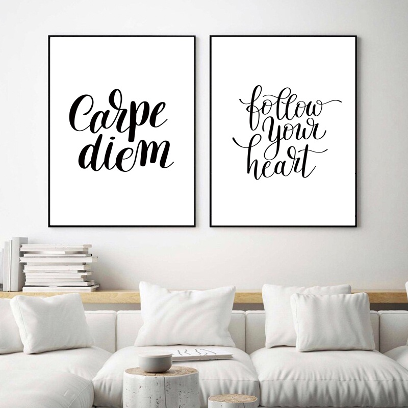 Tranh Vải Treo Tường In Câu Trích Dẫn Cảm Hứng Màu Trắng Đen Trang Trí Phòng Khách / Phòng Ngủ