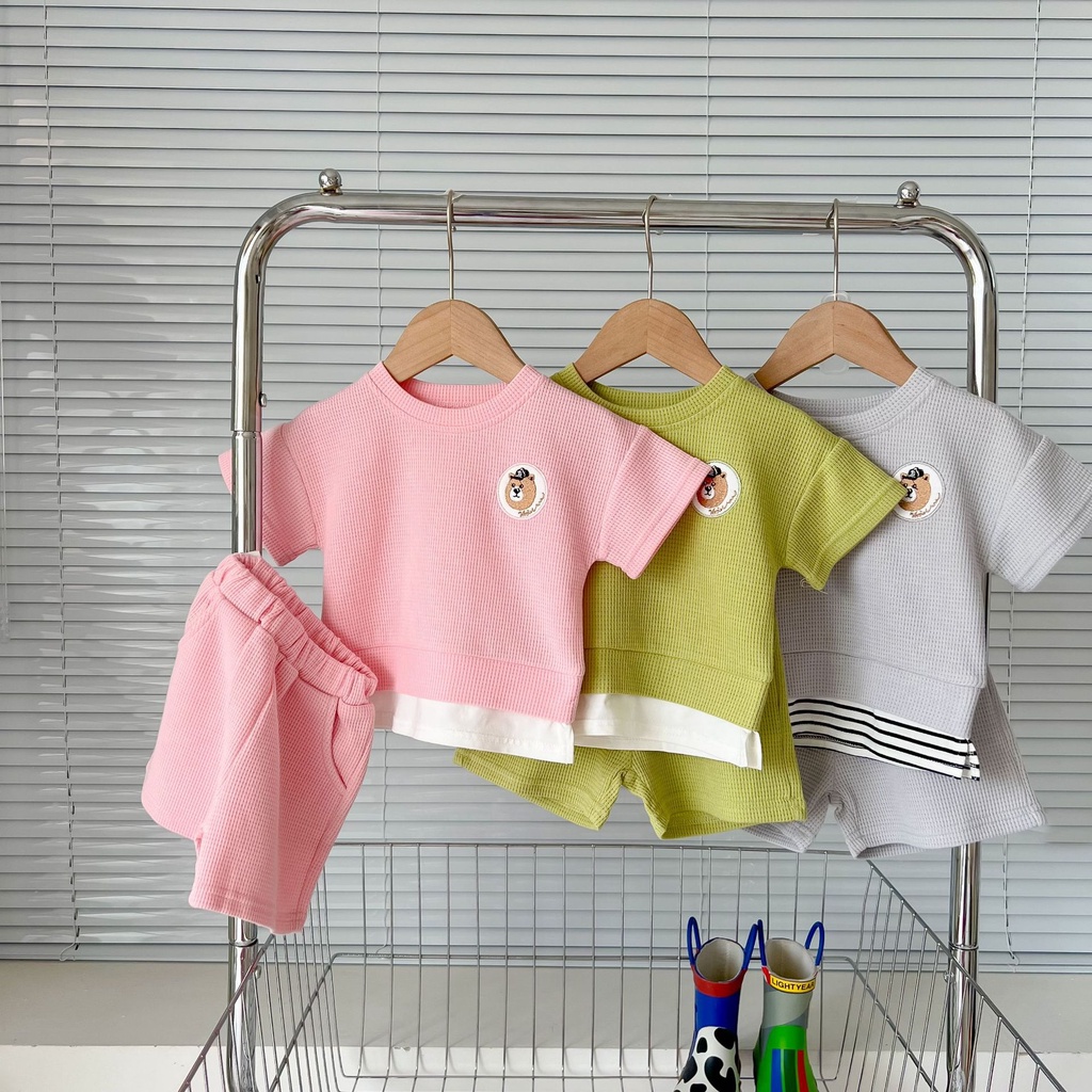 Set Đồ 2 Món Gồm Áo Dệt Kim Tay Ngắn + Quần Short Mỏng Cho Bé Trai/Gái