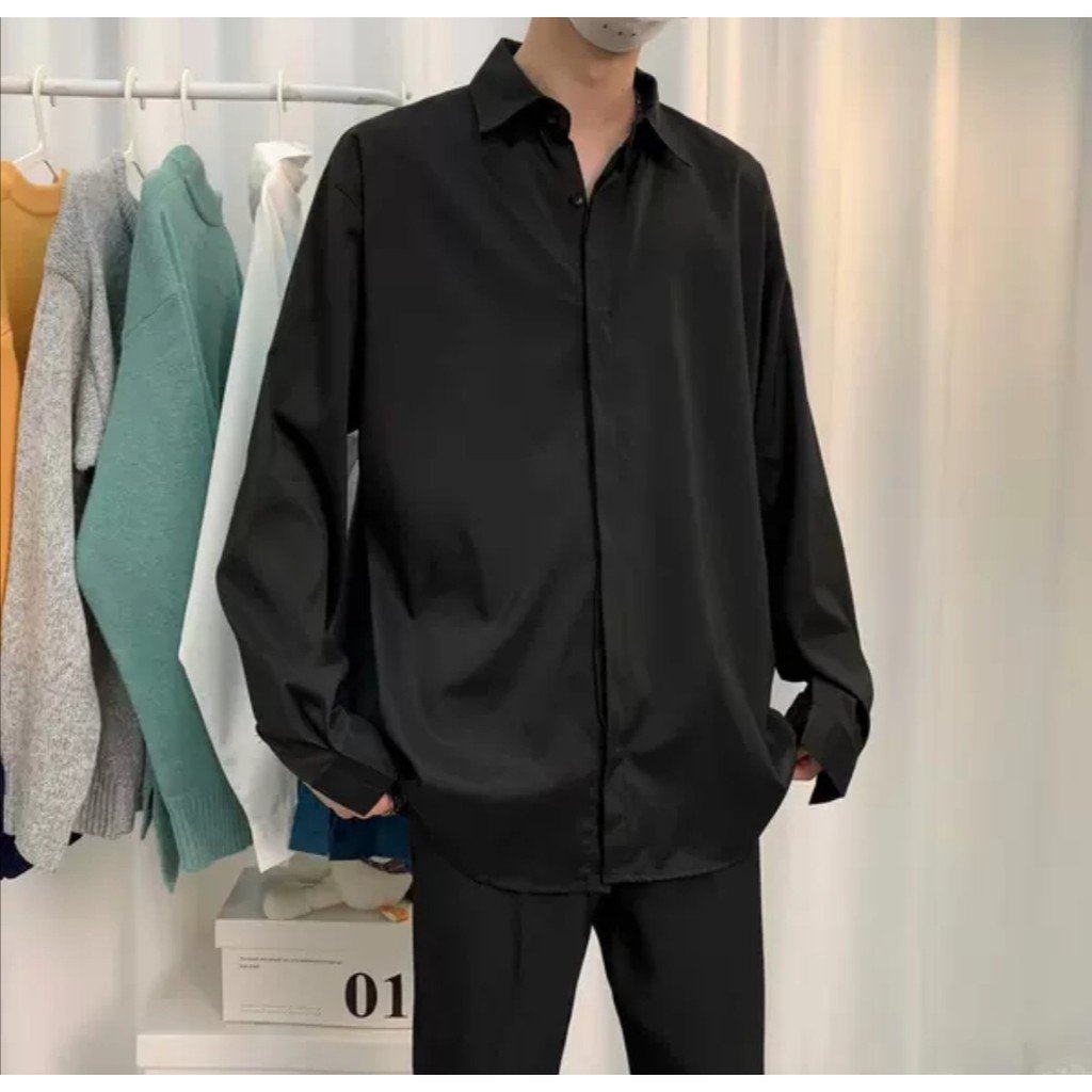 Áo sơ mi nam form rộng dài tay GIẤU NÚT vải Lụa mềm mịn ít nhăn MRGN01 Từ 40-85kg