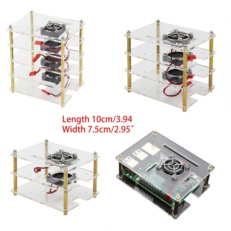 【PC】 Raspberry Pi ultilayer Shell Kit + Fan + Mesh Cover DIY Raspberry Pi 4/3B +/3