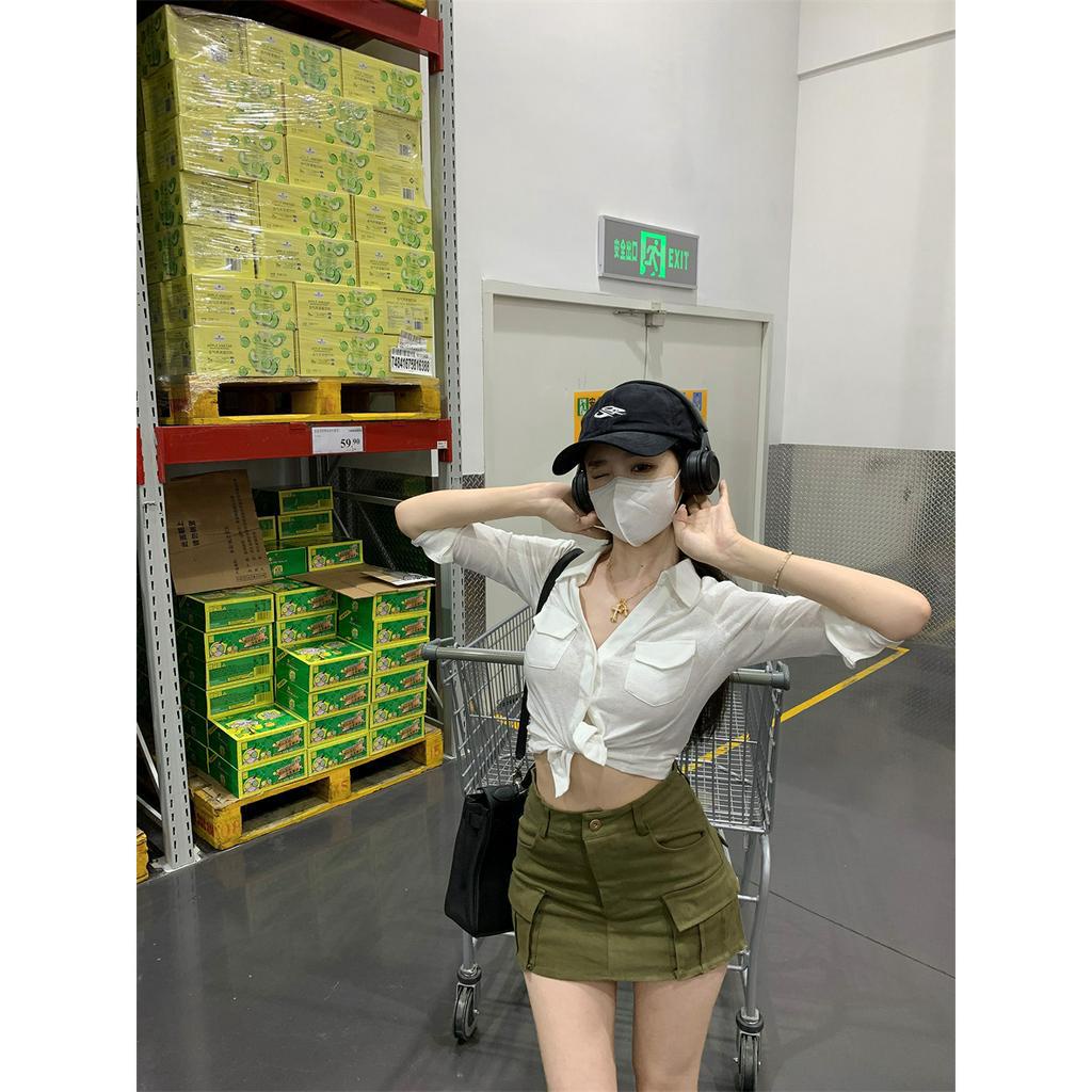 Bộ Áo Sơ Mi Dài Tay Ôm Dáng + Chân Váy Chữ A Lưng Cao Xinh Xắn Dành Cho Nữ