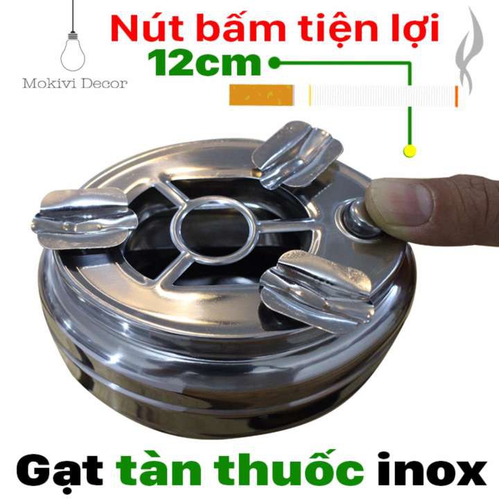 Gạt tàn thuốc lá inox có nút bấm đóng mở ngăn đựng tàn thuốc