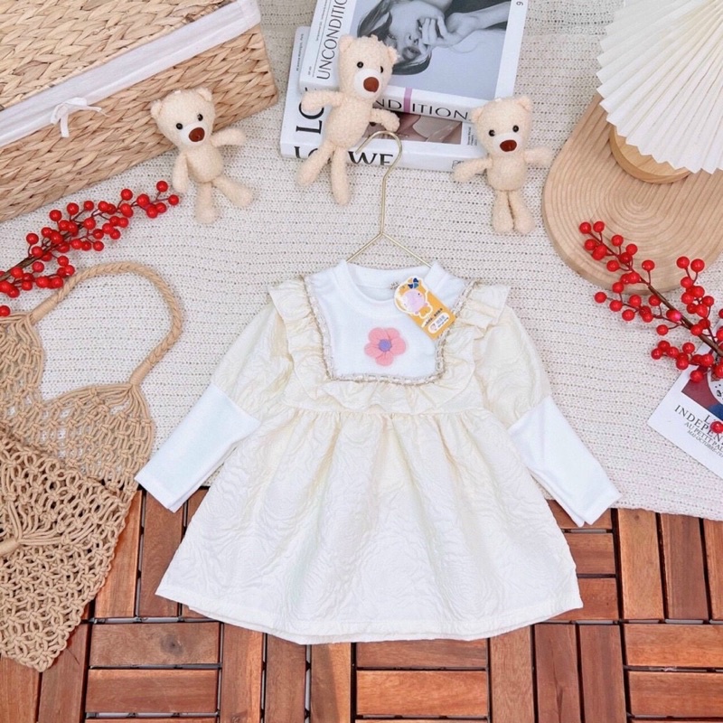 Váy dài tay cho bé, váy thời trang thu đông bé gái 8-15kg