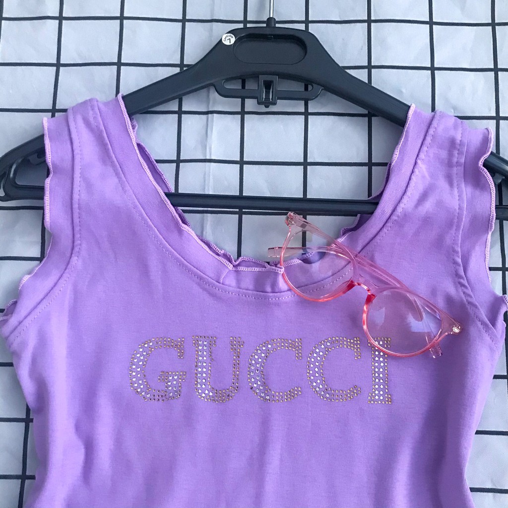 🌸Set đồ bộ nữ Crop Top thể thao 2 dây đính đá chữ Gucci chất thun dày mịn Dễ Thương | Nhỏ Store🌸