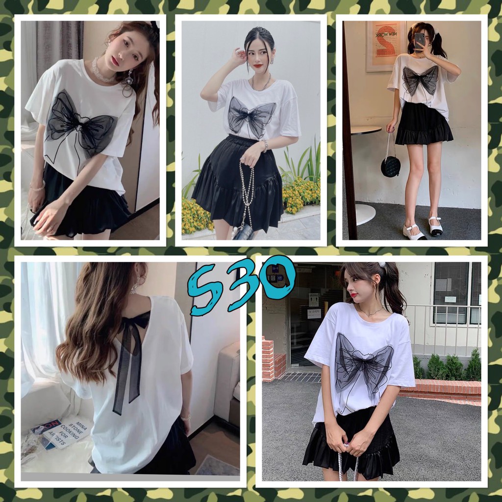 【 HOTTT TREND 】SET ÁO THUN / Sét nơ xinh yêu phối chân váy đen đuôi cá !!Áo cotton tàu đanh mịn đẹp