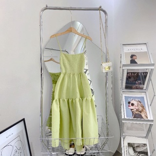 Đầm babydoll midi xanh 2s cut-out lưng