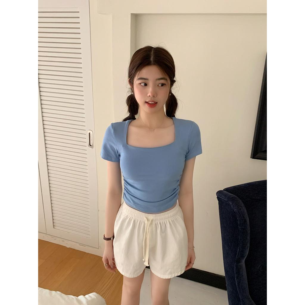 Áo Thun Tay Ngắn Cổ Vuông Nhiều Màu Sắc Đơn Giản Phong Cách Mới 63058