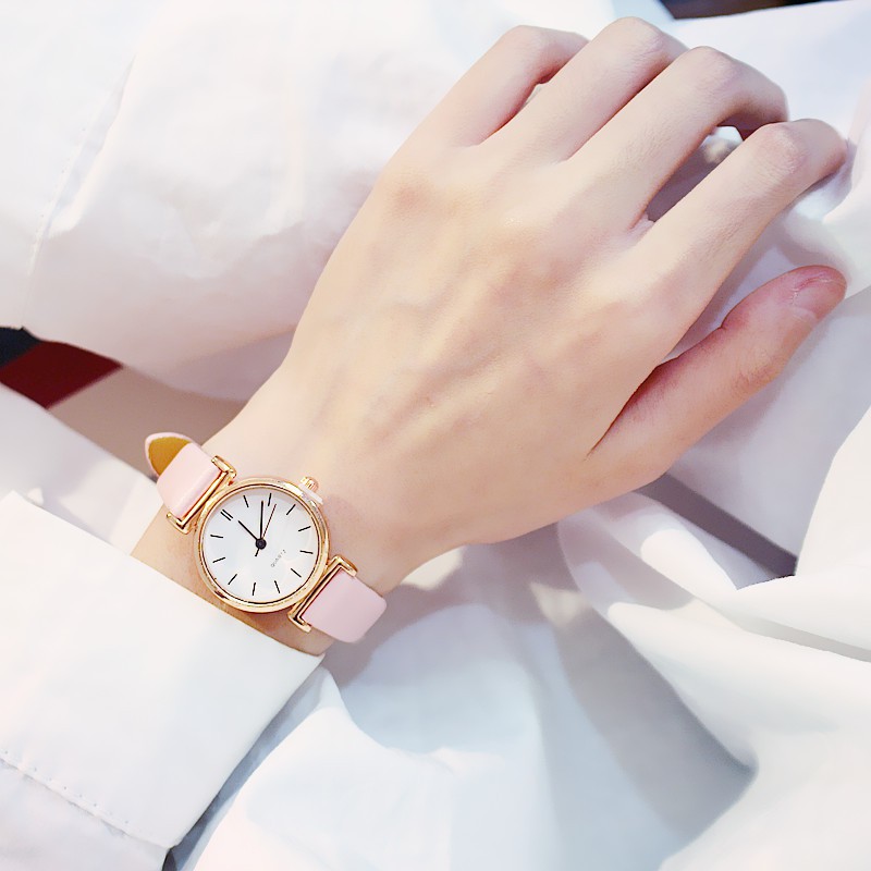 Đồng hồ nữ dây da MD mặt tròn nhỏ, dây da mềm êm tay, mặt vạch đơn giản, phong cách Hàn Quốc hiện đại ( Mã: KS07 )