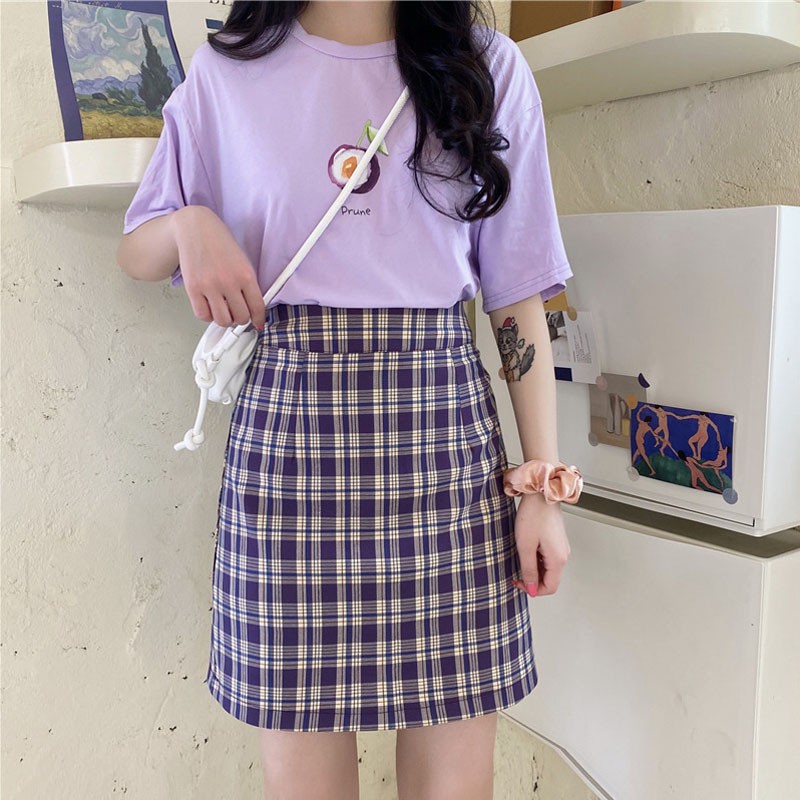 Korean High Waist Plaid Straight Skirt High Waist Was Thin Plaid Skirt | BigBuy360 - bigbuy360.vn
