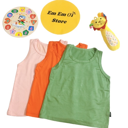 Áo ba lỗ cho bé trai gái, áo 3 lỗ thun lạnh trơn cho trẻ em mặc ở nhà từ 6-18kg A005