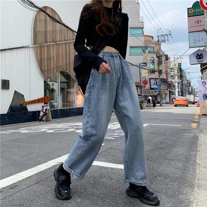 Quần jean ống suông chất đẹp ulzzang có bigsize / quần bò ống rộng có móc cài eo culottes jeans big size (Caamhouse)