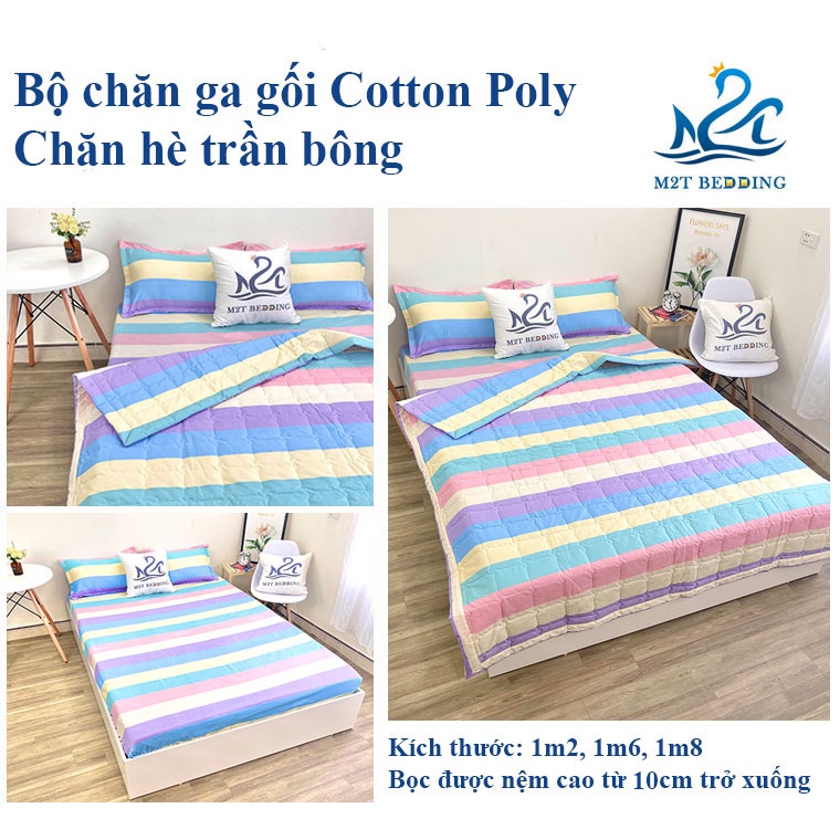 Bộ chăn ga gối hè cotton poly M2T Bedding, chăn hè trần bông họa tiết mền đáng yêu