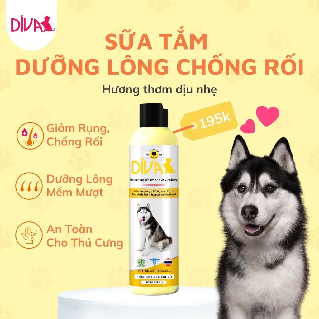 sữa tắm DIVA vàng 260ml - hỗ trợ mọc lông dành cho chó