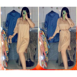 đầm sơ mi tay lỡ vải gấm