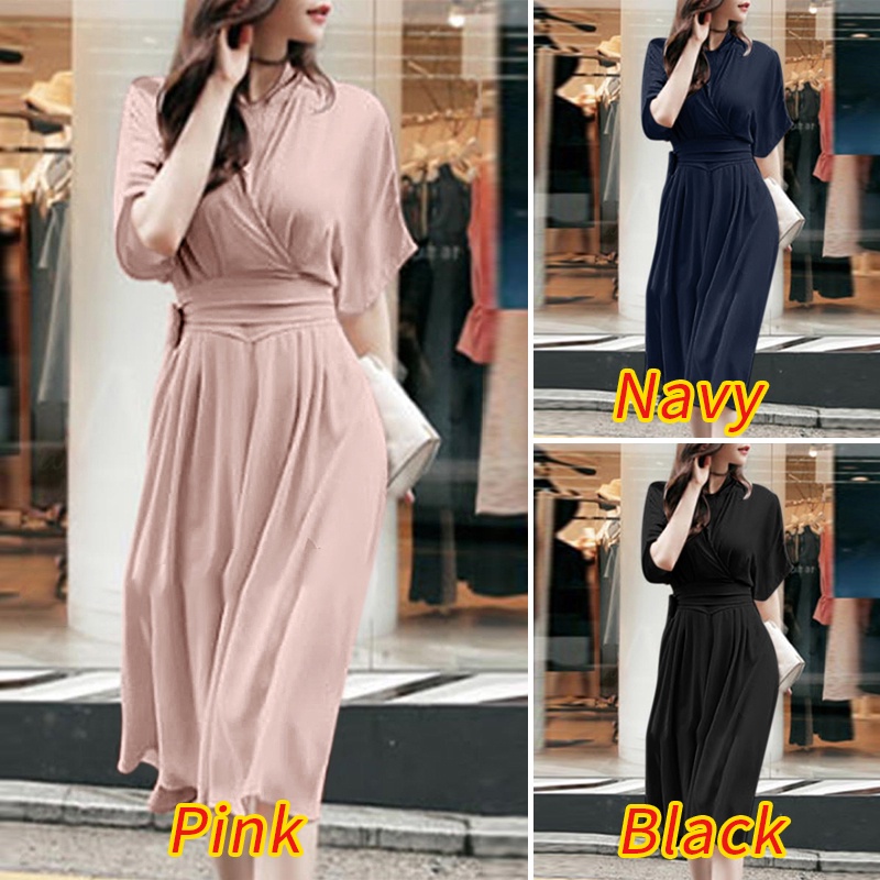 Váy dài ZANZEA tay lửng cổ chữ V thời trang Hàn Quốc cho nữ