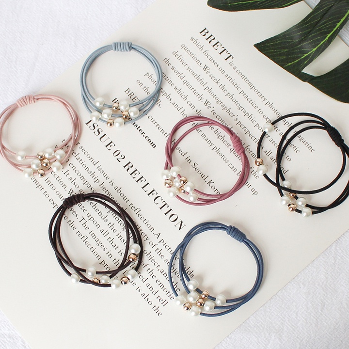 Dây cột tóc 3 lớp đính đá ngọc trai nhân tạo cute dễ thương