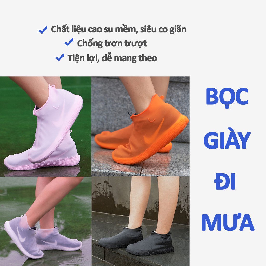 (Sỉ/lẻ) Bọc giày đi mưa chống thấm nước, chống trơn trượt, không rách (full size)