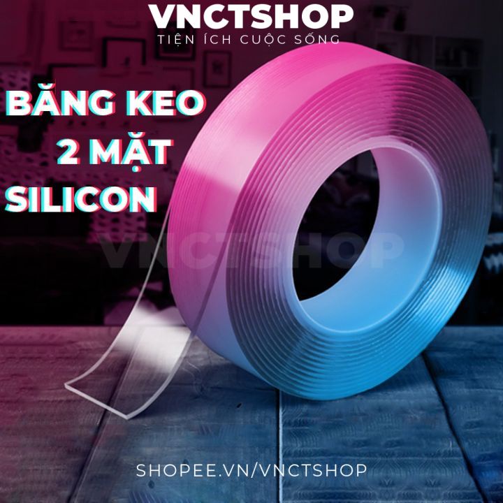 Băng keo 2 mặt, băng dính 2 mặt siêu dính hai mặt silicon trong suốt dán tường đa năng dài 3m