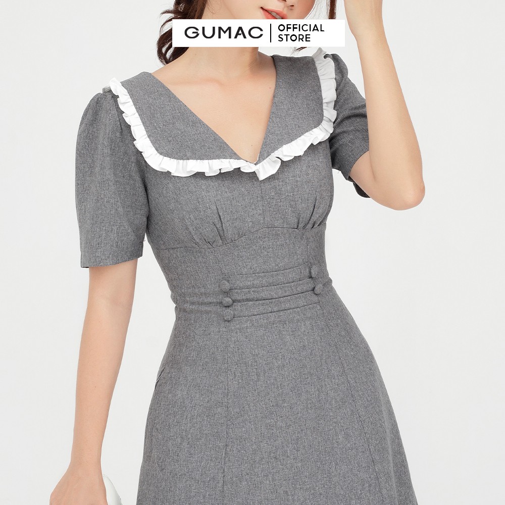 [Mã MABR07062 giảm 8% tối đa 50K đơn từ 249K] Đầm thiết kế nữ cổ V GUMAC màu xám kiểu dáng cúp ngực DB573 | BigBuy360 - bigbuy360.vn