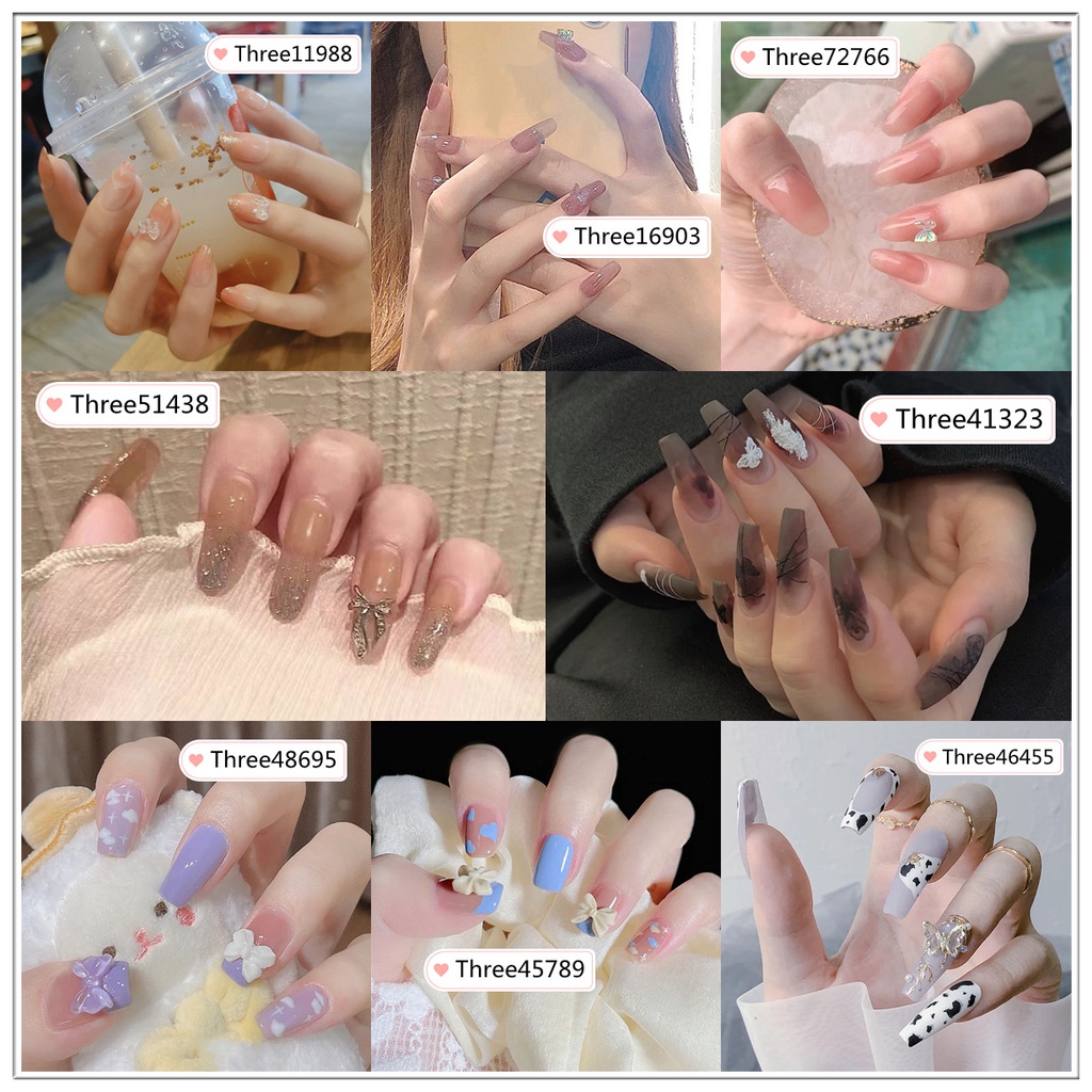 [Hàng Mới Về] Bộ 24 Móng Tay Giả Màu Trắng Đính Nơ Thời Trang Xinh Xắn Dành Cho Nữ