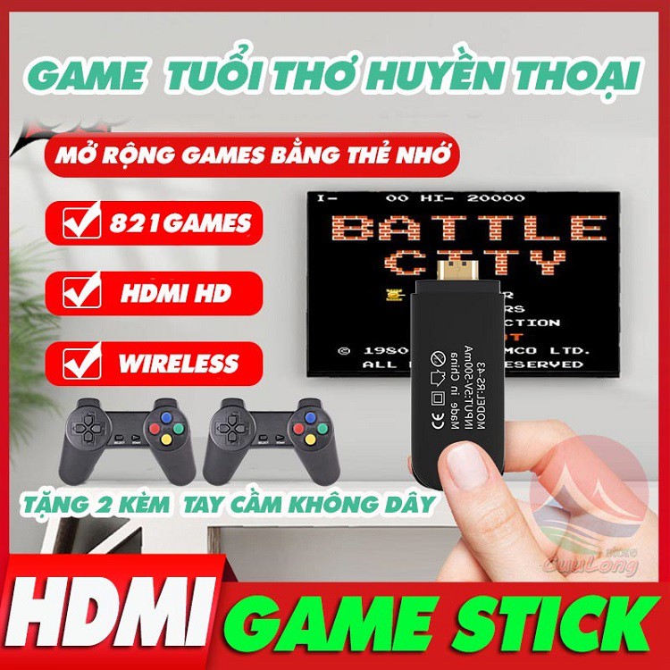 Máy Chơi Game 821 Trò Chơi Trẻ Em, Stick HDMI, Game 4 Nút Station, Tặng Thẻ Nhớ Kèm 2 Tay Cầm Không Dây