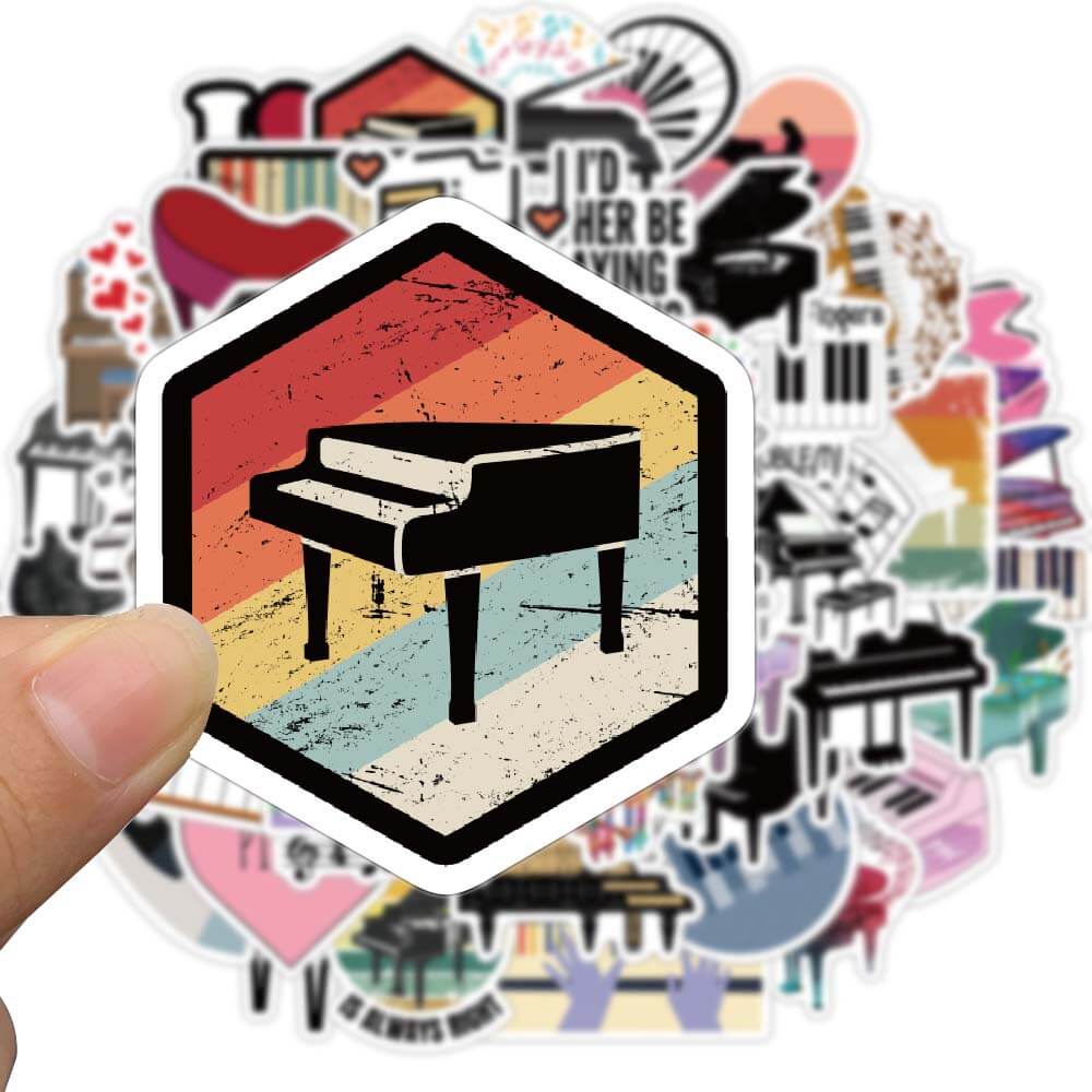 Bộ 50 sticker PVC Chống Thấm Nước Hình Đàn Piano Dùng Trang Trí Xe Hơi Laptop