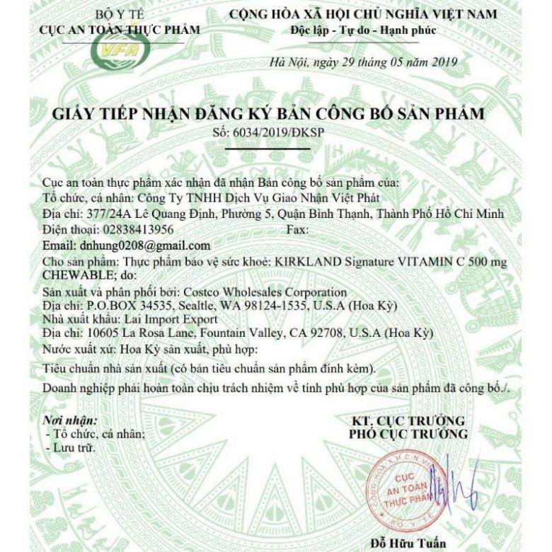 Vitamin C ngậm Kirkland 500mg Hàng Mỹ 500mg 500 viên