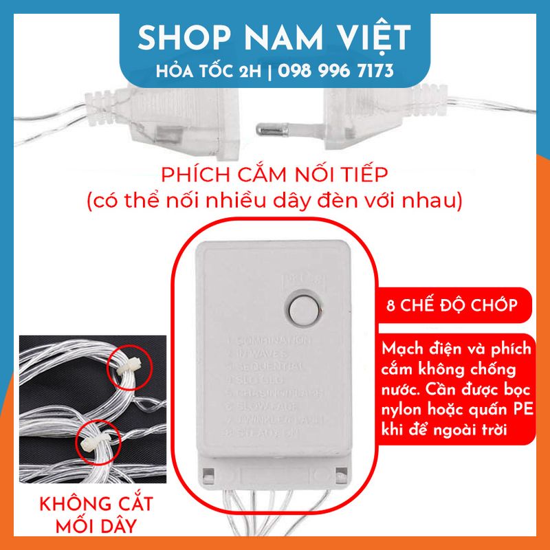 Dây Đèn LED Rèm Trăng Sao Chống Thấm Nước Trang Trí Ngoài Trời - Dài 2.5 Mét