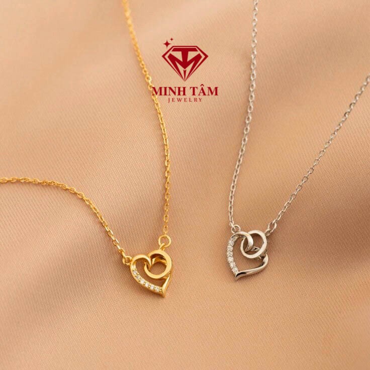 Dây chuyền bạc Minh Tâm Jewelry trái tim nạm đá ghép mặt tròn carter bạc 925 xi kim cao cấp