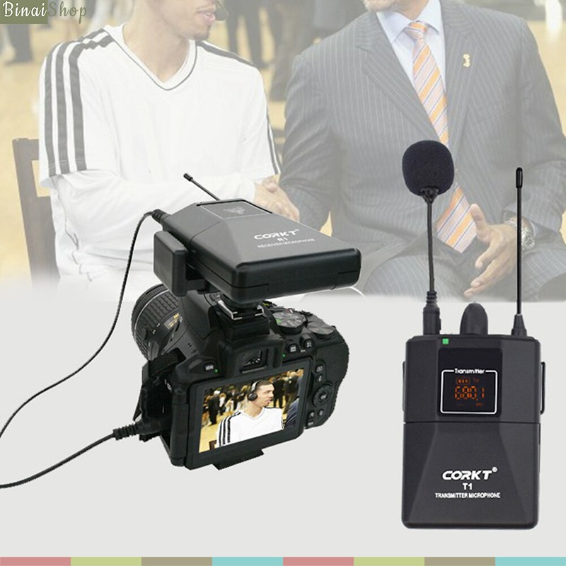 CorkT T1/CorkT T2 - Micro Gài Áo Không Dây, Sóng UHF Tần Số Riêng, Cự Ly Hoạt Động 50m, Thời Gian Hoạt Động 4h Liên Tục