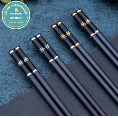 Đũa Ăn Cơm Cao Cấp Chống Mốc ⚡FREE SHIP⚡ Đẹp Sợi Thủy Tinh Khảm Crôm Đen Trọng HADU Bộ 5 Đôi