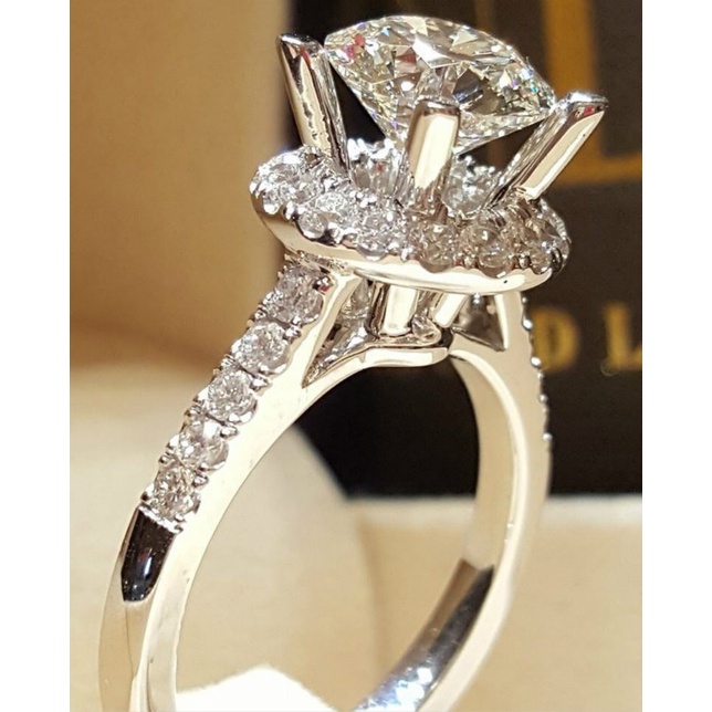 Nhẫn Cưới Mạ Bạc 925 Đính Đá sapphire Trắng Siêu Lấp Lánh Lãng Mạn