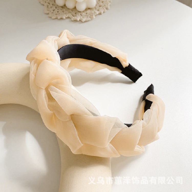 Băng Đô Vải Chiffon Thiết Kế Bện Màu Trơn Phong Cách Retro Thời Trang Cho Nữ